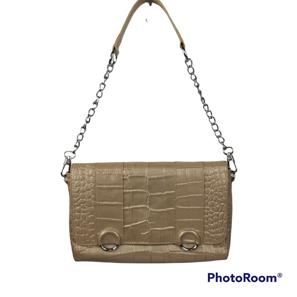 NWOT Michael Rome Gold Croco Embossed Leather Shoulder Bag Removable Strap NEW